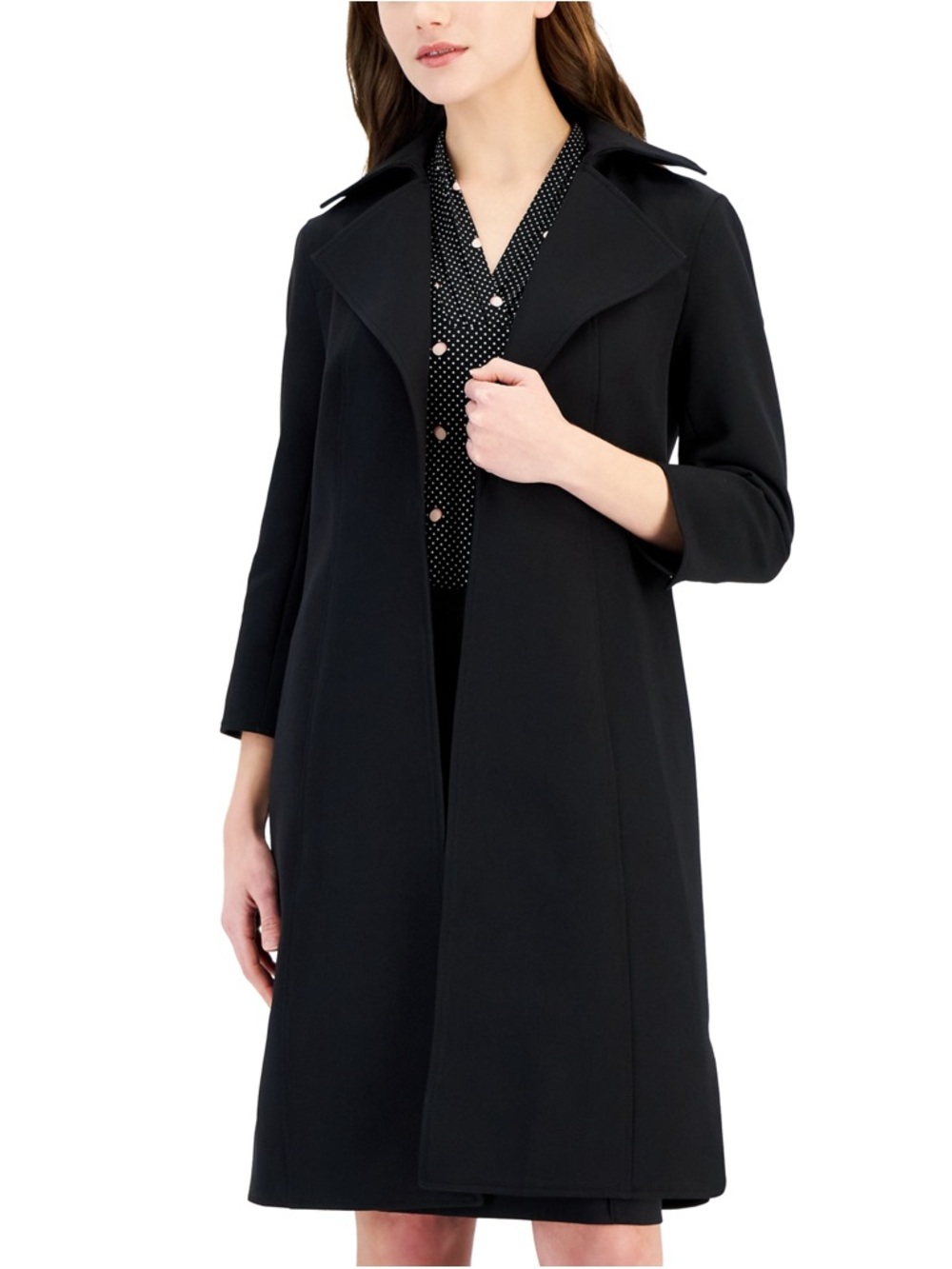 Anne Klein Classic Black Long Trench Coat